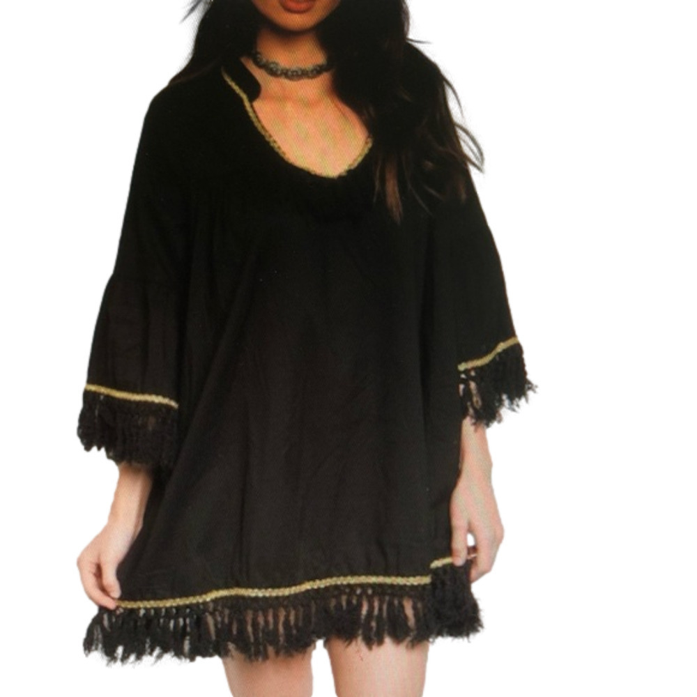 Gold Trim Fringe Tunic Dress